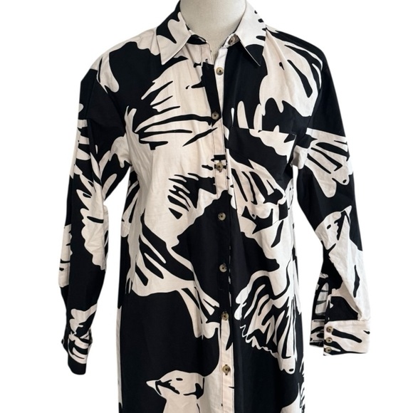 Anthropologie Maeve The Soren‎ Black White Bird Print Midi Shirt Dress XXS XS S - Picture 8 of 13